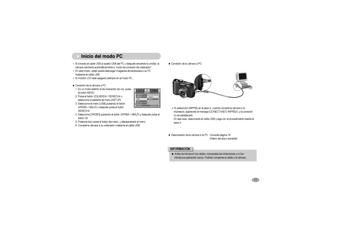 Samsung EC-S850ZSBM/E1, EC-S850ZBBM/E1, EC-S850ZBBA/E1 manual Inicio del modo PC 