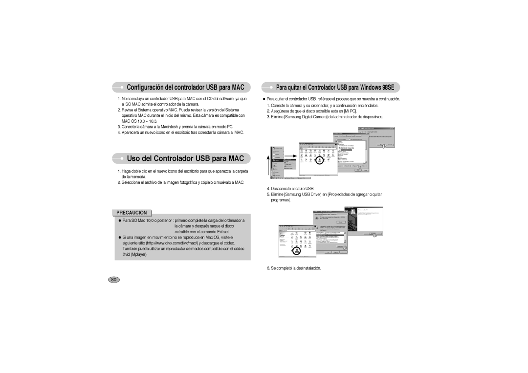 Samsung EC-S850ZSBM/E1, EC-S850ZBBM/E1 manual Uso del Controlador USB para MAC, Configuración del controlador USB para MAC 