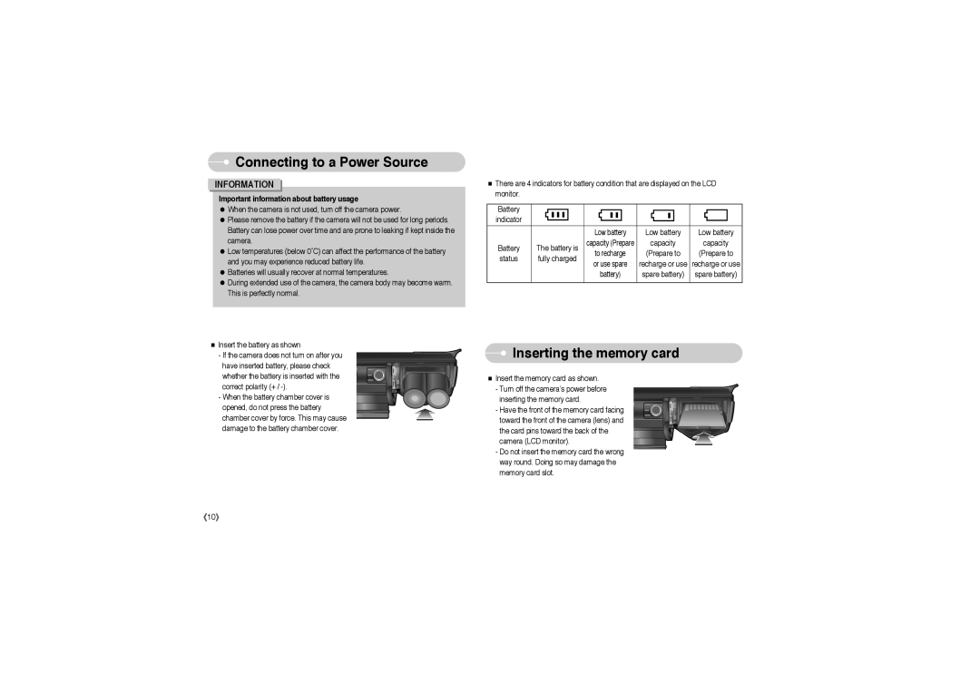 Samsung EC-S850ZSAA, EC-S850ZSBM/E1, EC-S850ZBBM/E1, STW-S850S, STW-S850B, EC-S850ZBAA Inserting the memory card, Information 