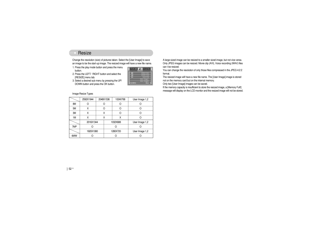 Samsung EC-S850ZBBF/E1, EC-S850ZSBM/E1, EC-S850ZBBM/E1, STW-S850S, STW-S850B, EC-S850ZBBA/E1, EC-S850ZSBJ/E1 manual Resize, 7MP 