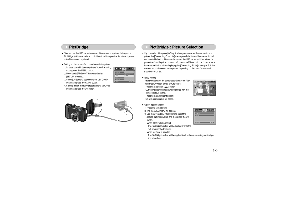 Samsung EC-S850ZSBA/E1, EC-S850ZSBM/E1, EC-S850ZBBM/E1, STW-S850S, STW-S850B, EC-S850ZBBA/E1 PictBridge Picture Selection 