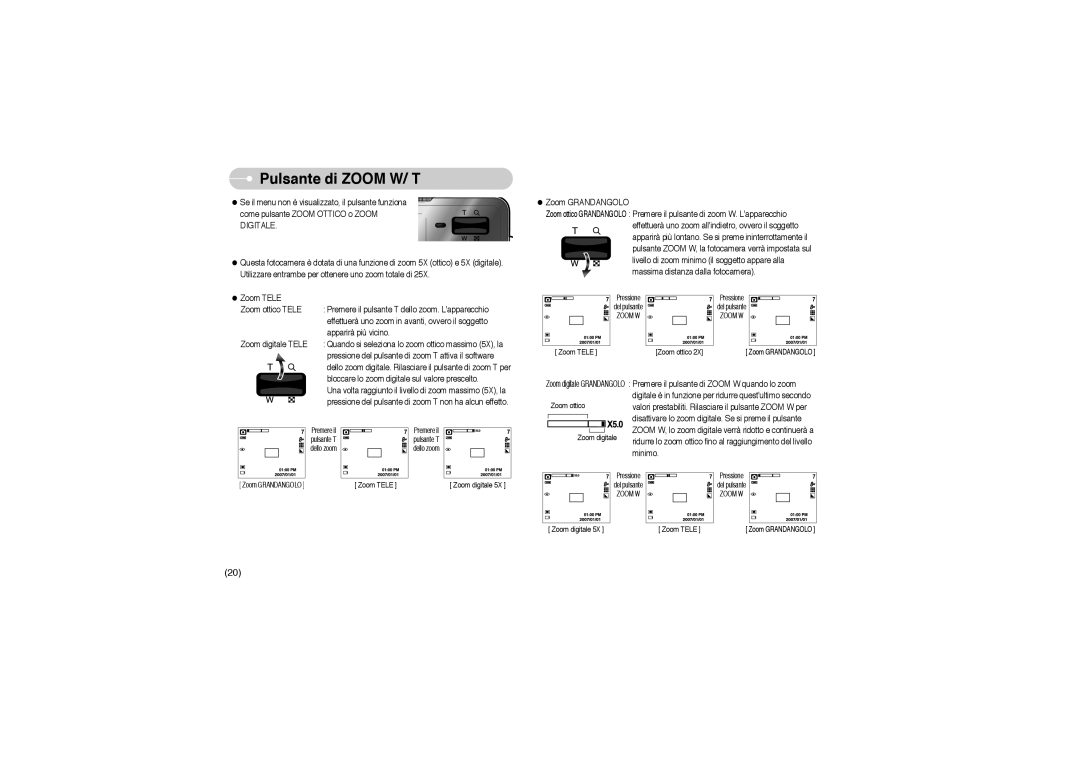 Samsung EC-S850ZBBM/E1, EC-S850ZSBM/E1, STW-S850S, STW-S850B manual Pulsante di Zoom W/ T 