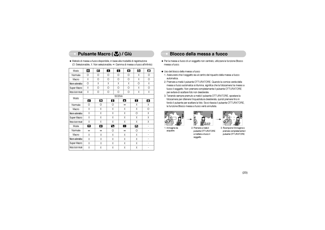 Samsung EC-S850ZSBM/E1, EC-S850ZBBM/E1, STW-S850S, STW-S850B manual Blocco della messa a fuoco, Scena 