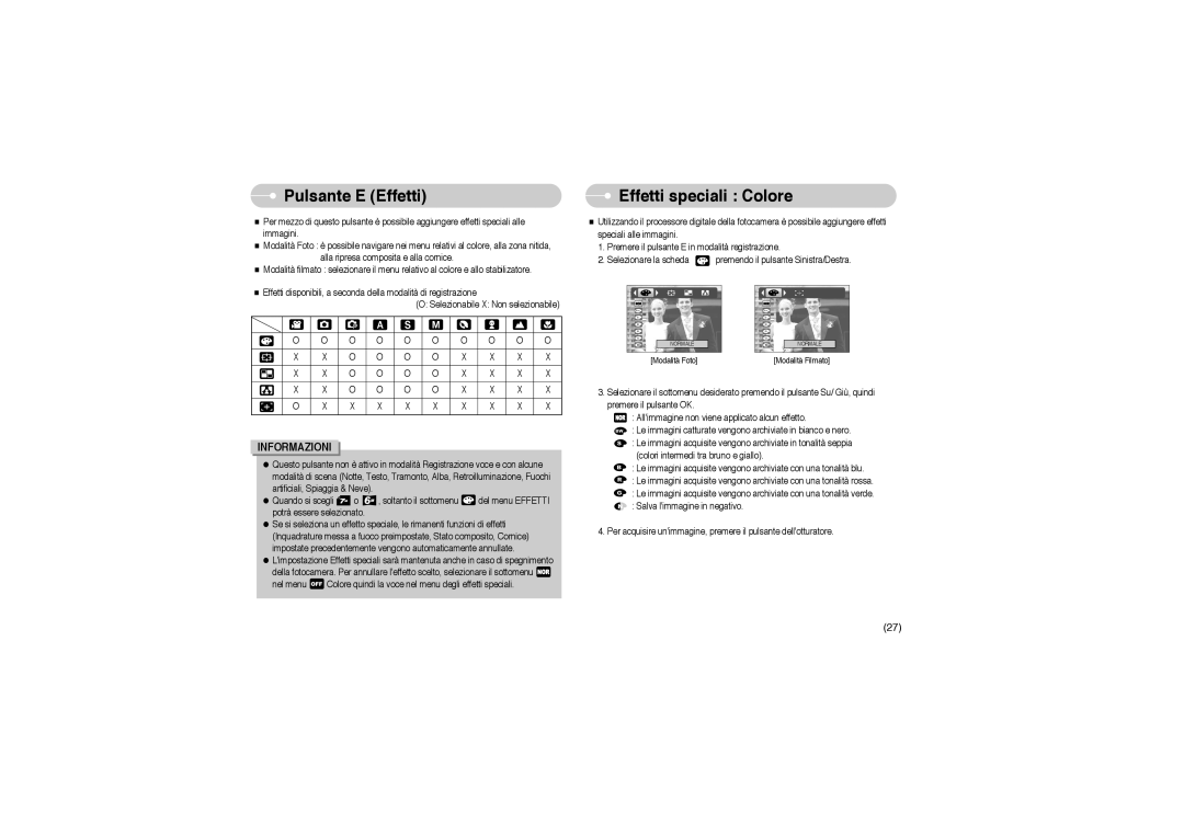 Samsung EC-S850ZSBM/E1, EC-S850ZBBM/E1, STW-S850S, STW-S850B manual Pulsante E Effetti, Effetti speciali Colore 