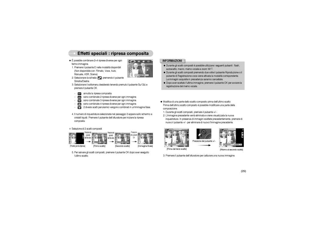 Samsung STW-S850S, EC-S850ZSBM/E1, EC-S850ZBBM/E1, STW-S850B manual Effetti speciali ripresa composita 