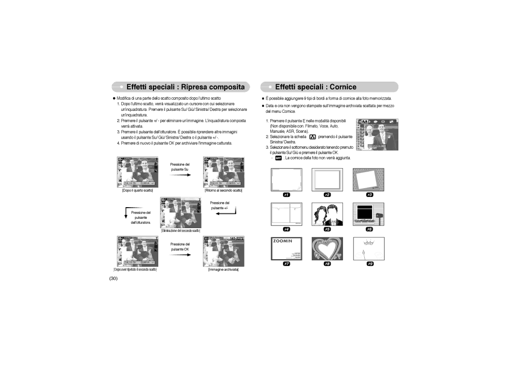 Samsung STW-S850B, EC-S850ZSBM/E1, EC-S850ZBBM/E1 Effetti speciali Cornice, Il pulsante Su/ Giù e premere il pulsante OK 