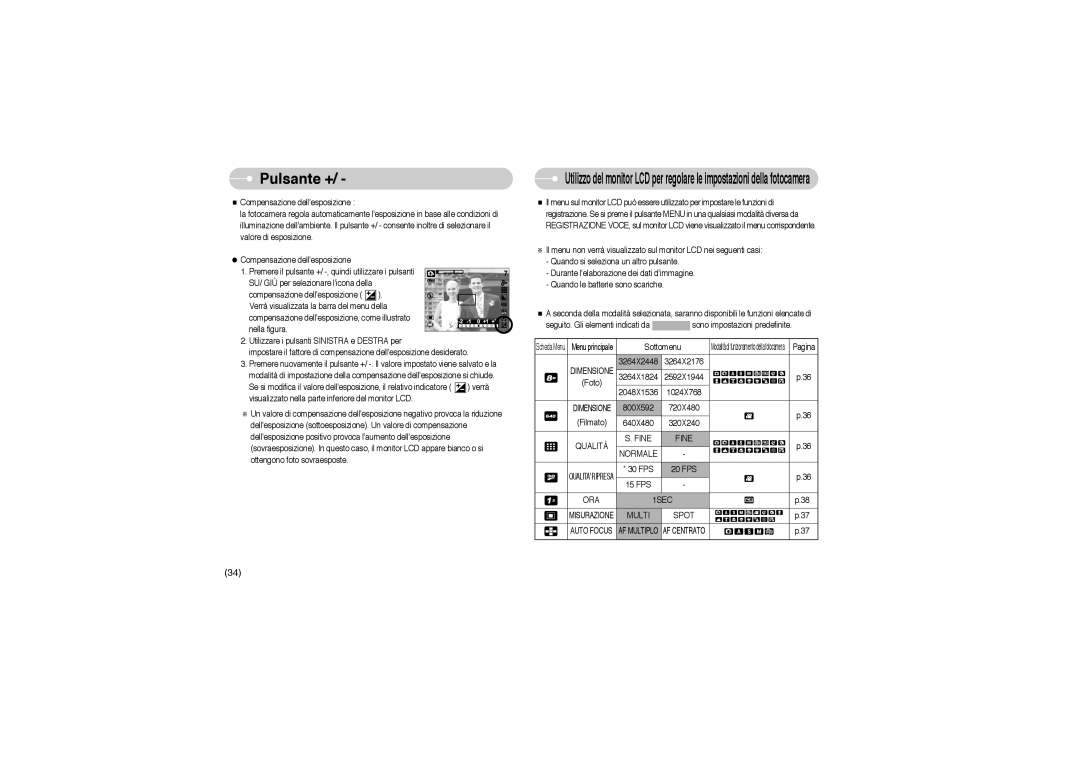 Samsung STW-S850B, EC-S850ZSBM/E1, EC-S850ZBBM/E1, STW-S850S manual Qualità Fine Normale, ORA 1SEC, Multi Spot 