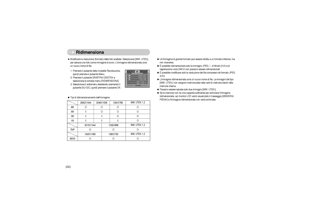 Samsung EC-S850ZBBM/E1, EC-S850ZSBM/E1, STW-S850S, STW-S850B manual Ridimensiona, 7MP 