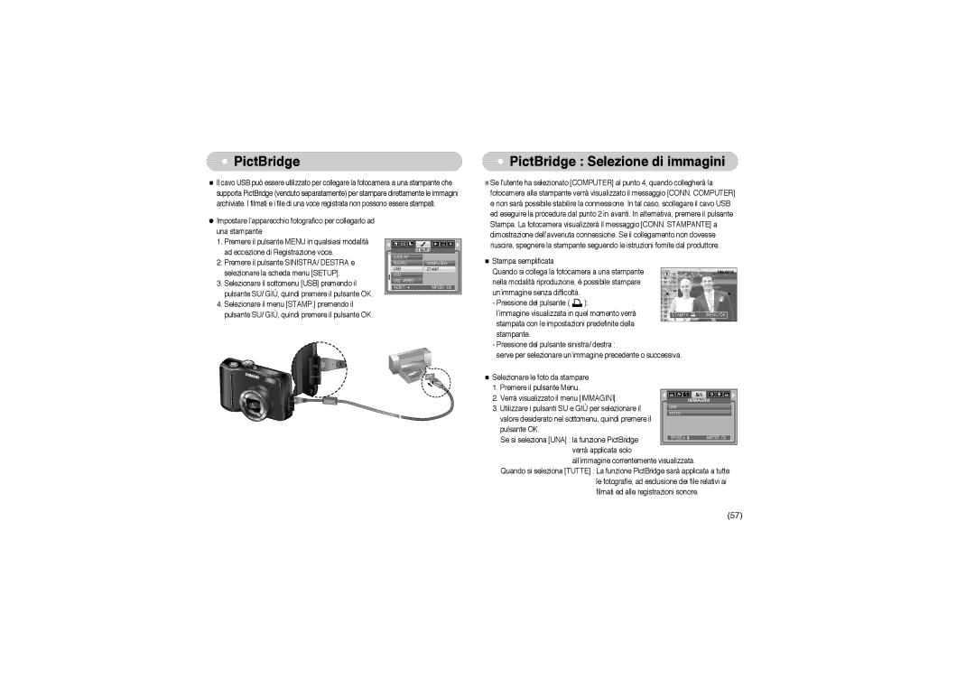 Samsung STW-S850S, EC-S850ZSBM/E1, EC-S850ZBBM/E1, STW-S850B manual PictBridge Selezione di immagini 