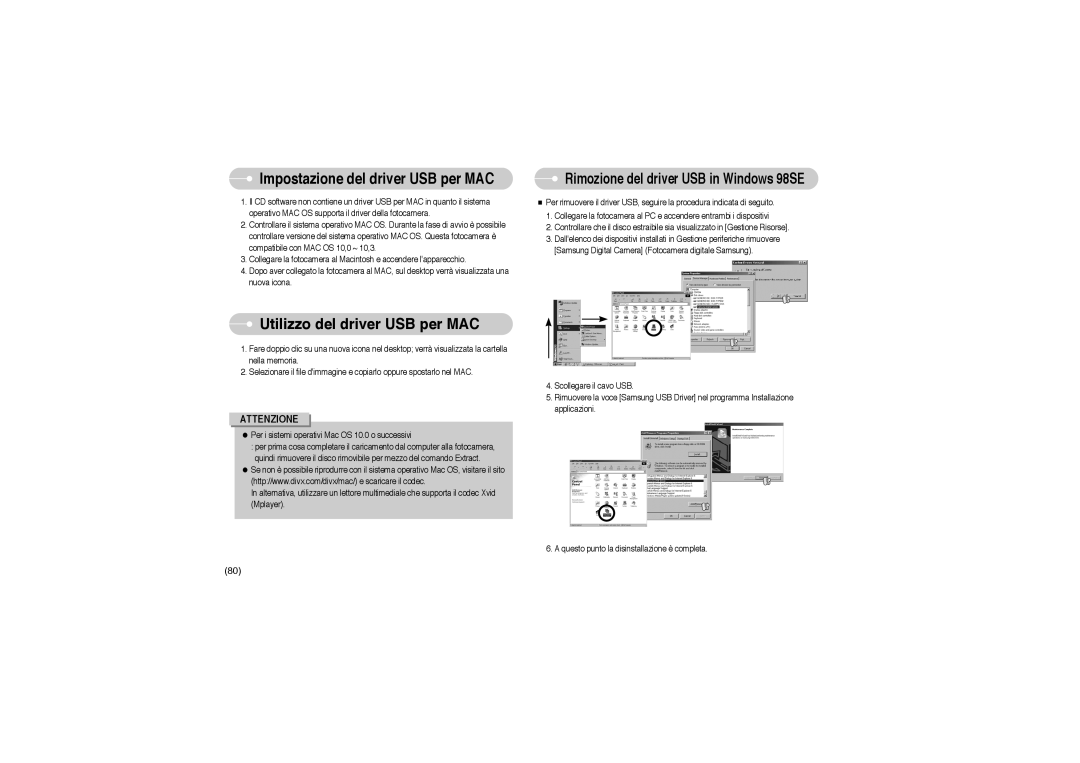 Samsung EC-S850ZBBM/E1, EC-S850ZSBM/E1, STW-S850S manual Utilizzo del driver USB per MAC, Impostazione del driver USB per MAC 