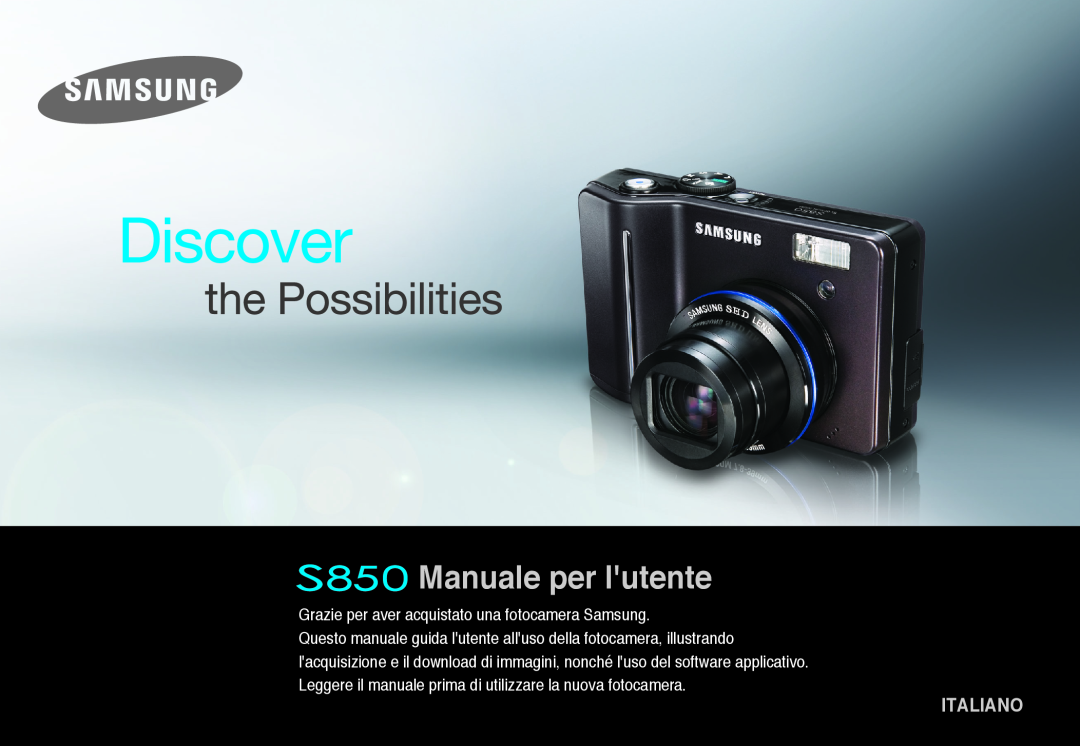 Samsung EC-S850ZBBM/E1, STW-S850S manual Manuale per lutente, Italiano, Grazie per aver acquistato una fotocamera Samsung 