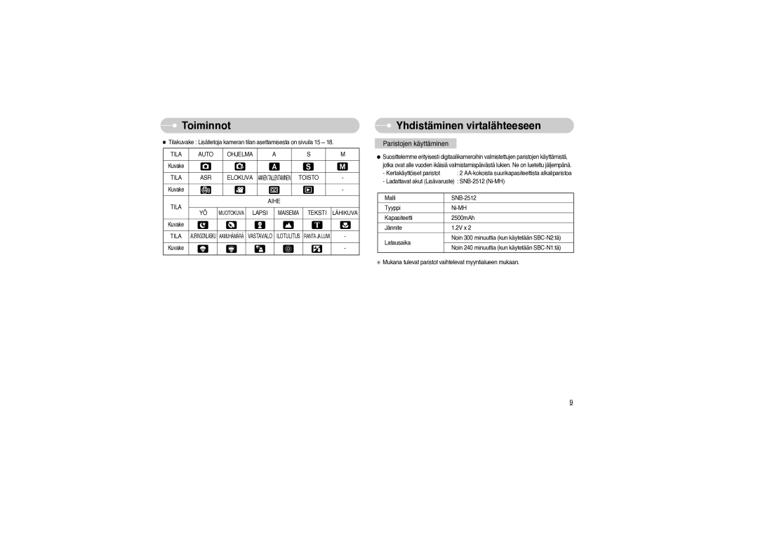 Samsung EC-S850ZSBM/E1, EC-S850ZBBM/E1 manual Yhdistäminen virtalähteeseen 