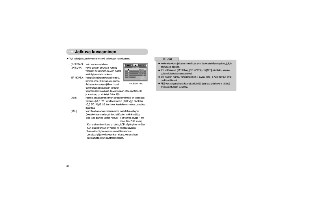 Samsung EC-S850ZBBM/E1, EC-S850ZSBM/E1 manual Jatkuva kuvaaminen 