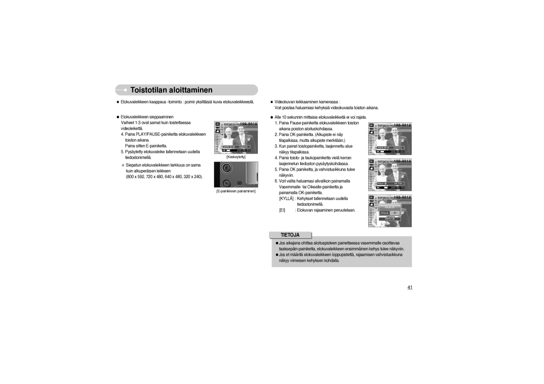 Samsung EC-S850ZSBM/E1, EC-S850ZBBM/E1 manual Alle 10 sekunnin mittaisia elokuvaleikkeitä ei voi rajata 