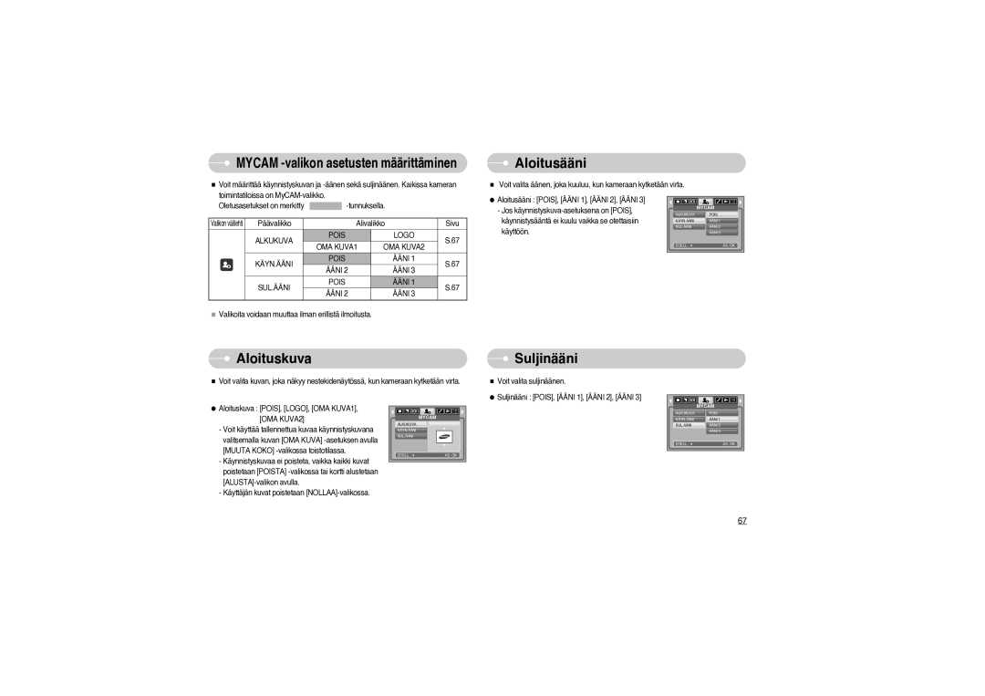 Samsung EC-S850ZSBM/E1, EC-S850ZBBM/E1 manual Aloitusääni, Aloituskuva, Suljinääni 