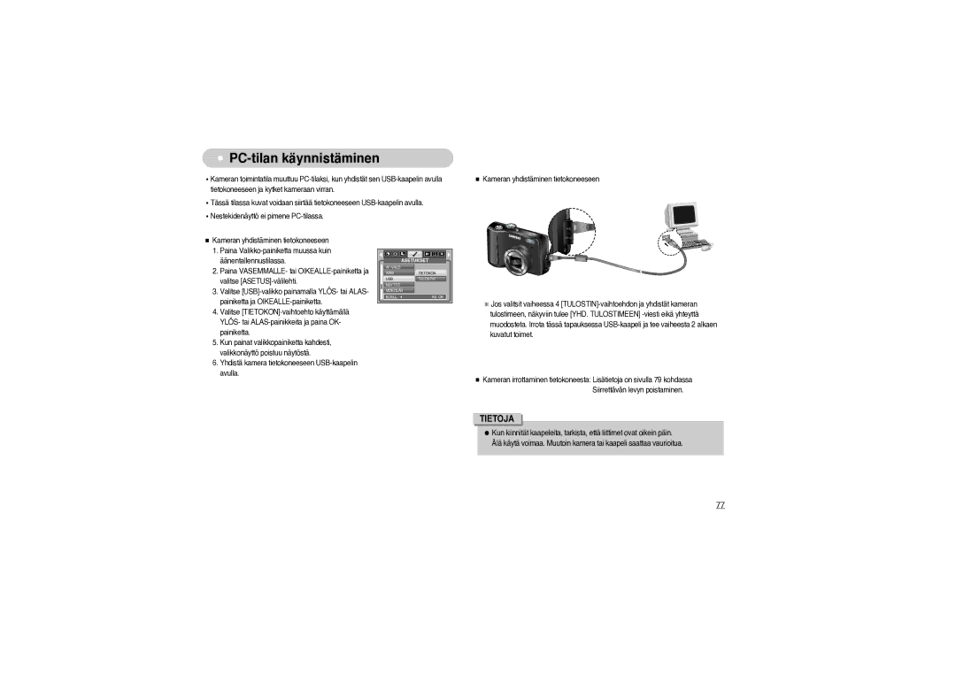 Samsung EC-S850ZSBM/E1, EC-S850ZBBM/E1 manual PC-tilan käynnistäminen 