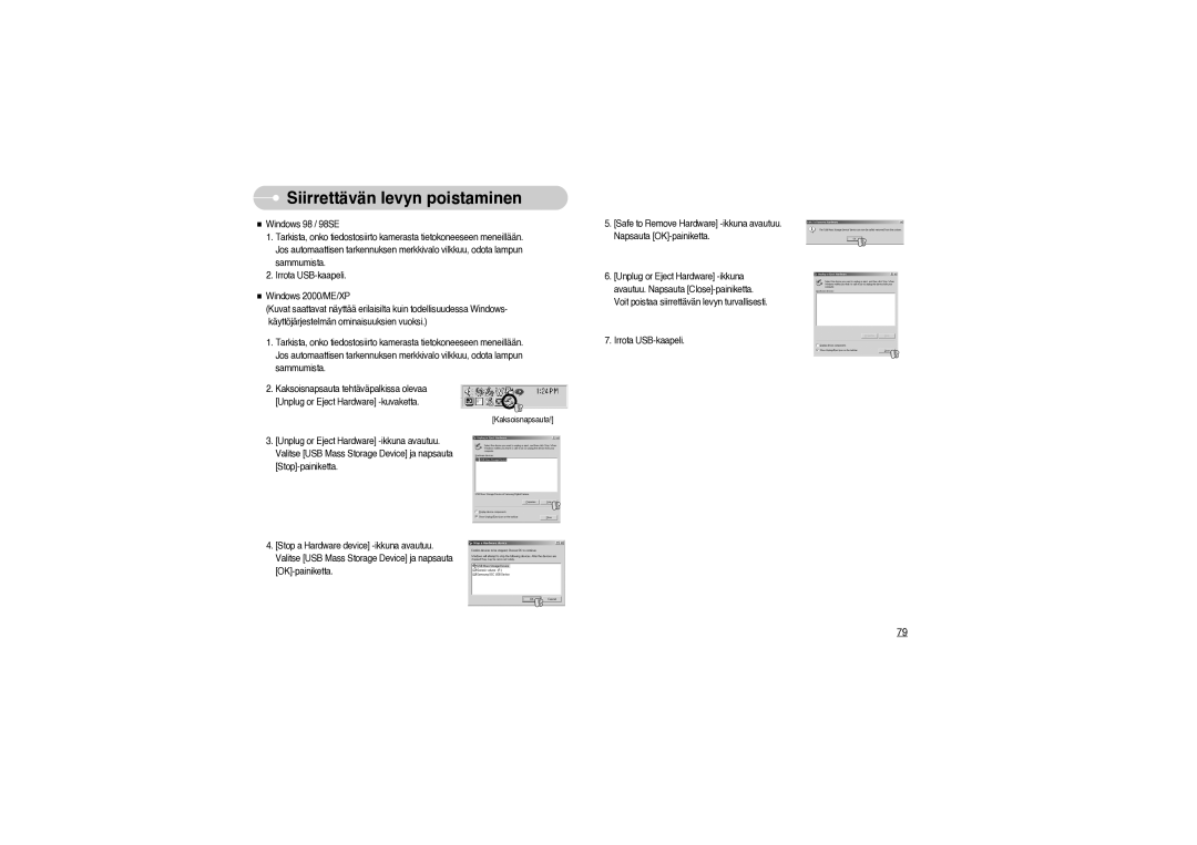 Samsung EC-S850ZSBM/E1, EC-S850ZBBM/E1 manual Siirrettävän levyn poistaminen 