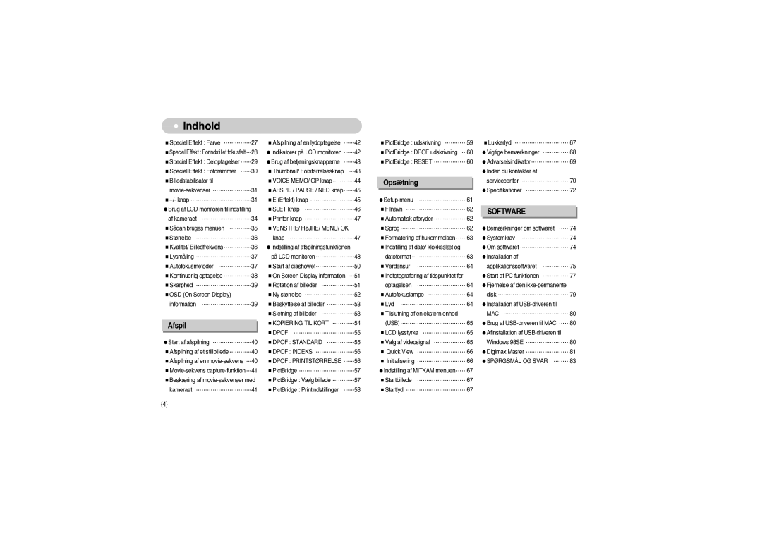 Samsung EC-S850ZBBM/E1, EC-S850ZSBM/E1 manual Kopiering TIL Kort …………54, Dpof Printstørrelse ……56, Spørgsmål OG Svar ………83 