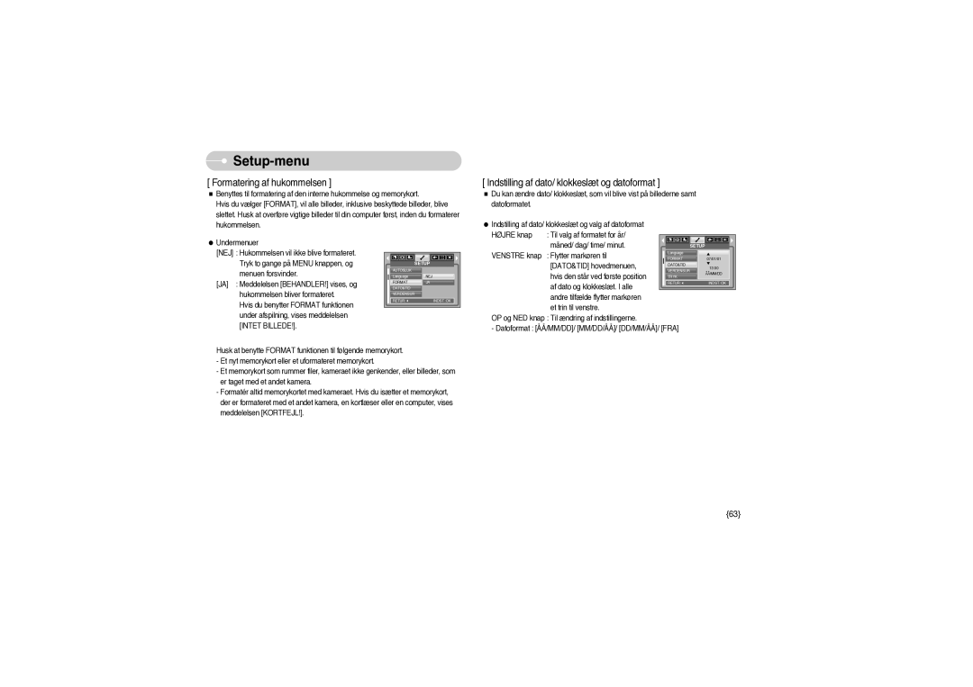 Samsung EC-S850ZSBM/E1, EC-S850ZBBM/E1 manual Formatering af hukommelsen 