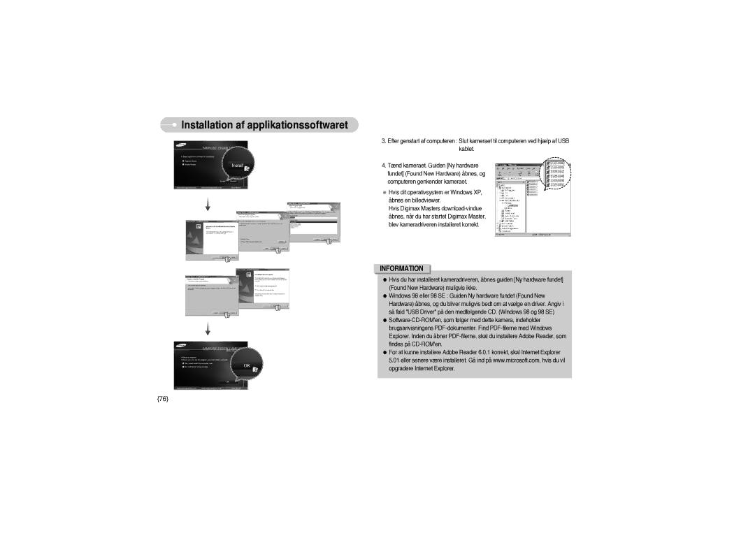 Samsung EC-S850ZBBM/E1, EC-S850ZSBM/E1 manual Installation af applikationssoftwaret 