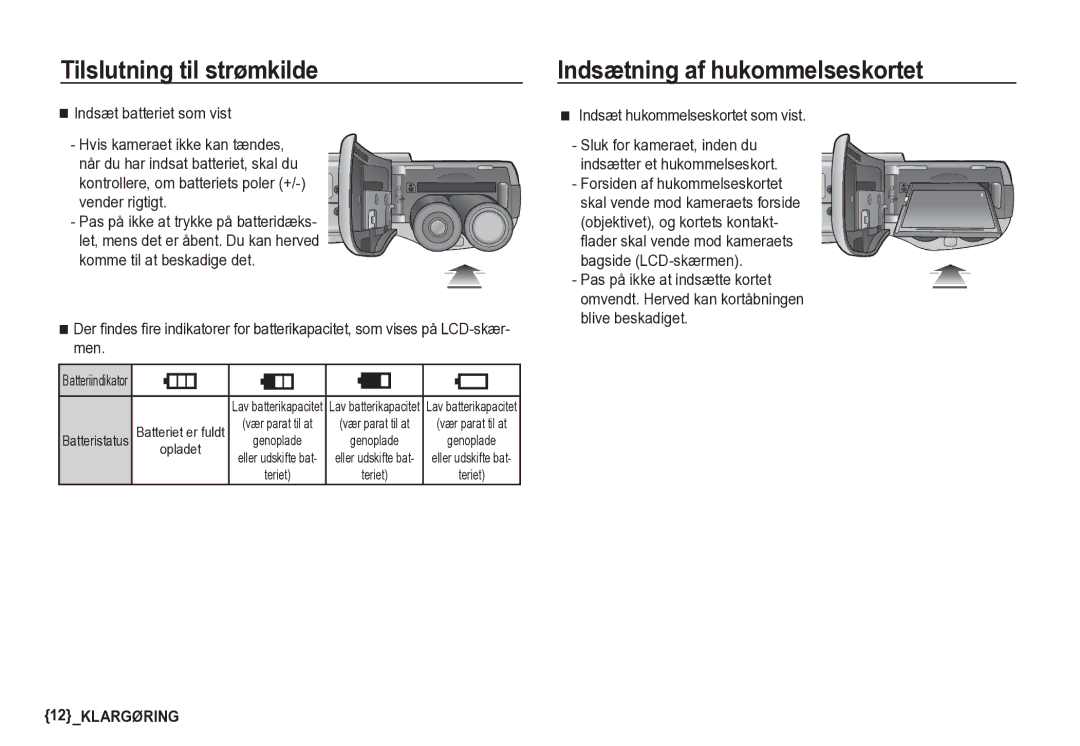 Samsung EC-S85ZZSBA/E2, EC-S85ZZBBA/E2 manual Indsætning af hukommelseskortet, Indsæt hukommelseskortet som vist, Opladet 