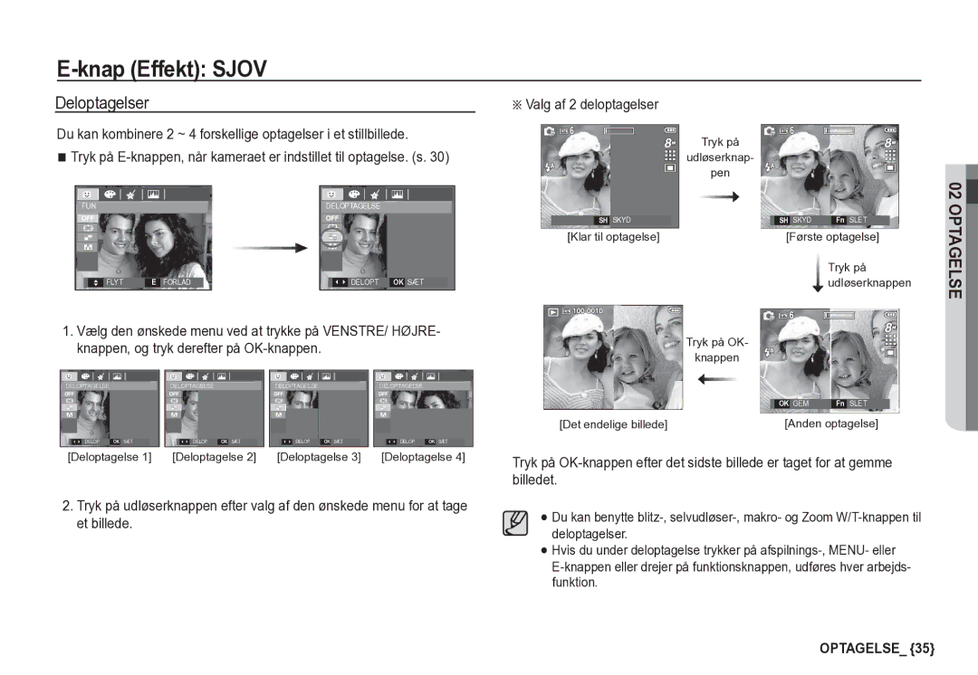 Samsung EC-S85ZZBBA/E2, EC-S85ZZSBA/E2 manual Deloptagelser, Valg af 2 deloptagelser 