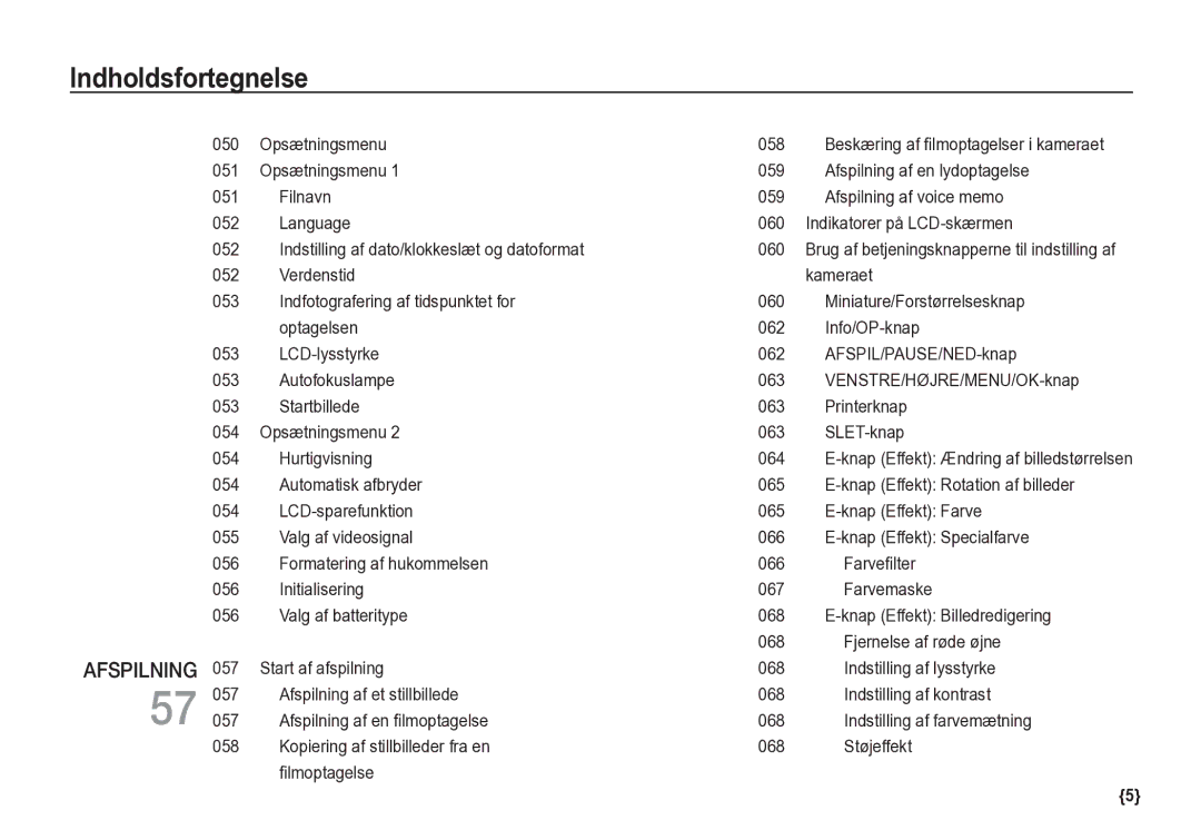 Samsung EC-S85ZZBBA/E2, EC-S85ZZSBA/E2 manual 050 Opsætningsmenu 058, Beskæring af ﬁlmoptagelser i kameraet 