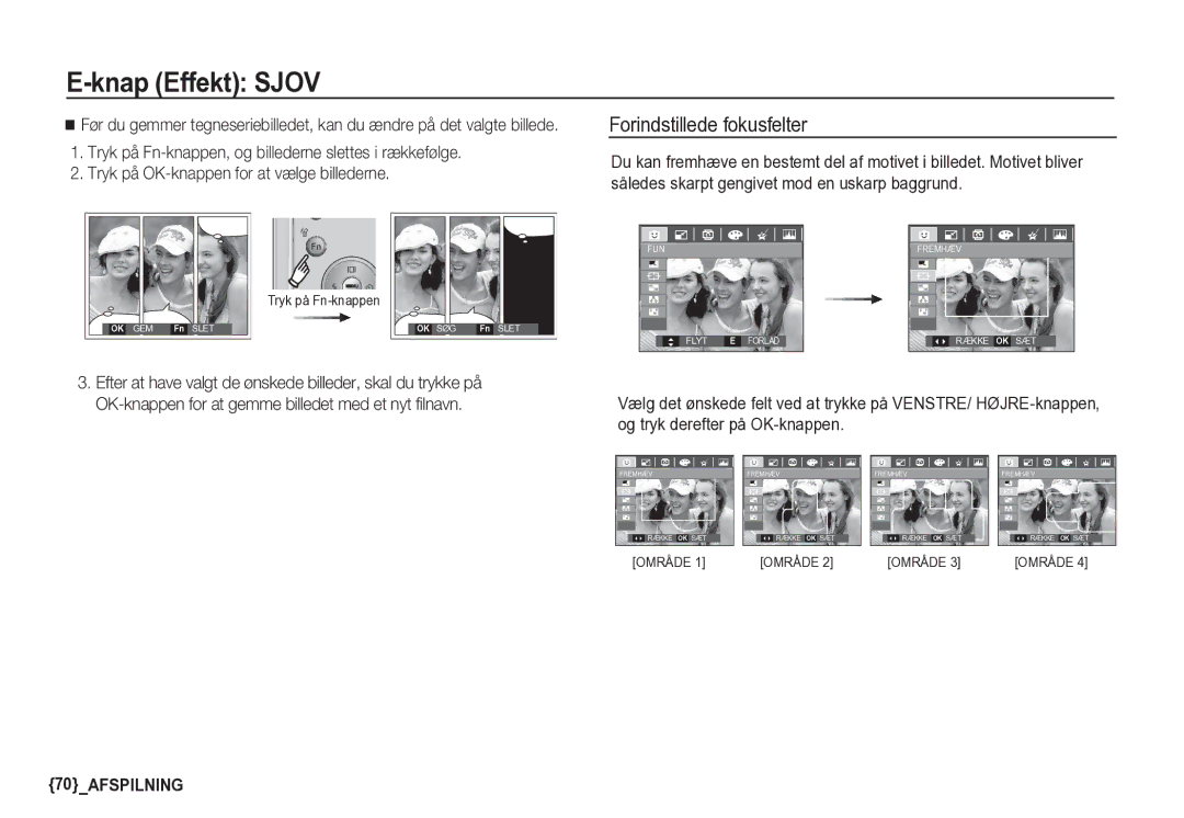 Samsung EC-S85ZZSBA/E2, EC-S85ZZBBA/E2 manual Forindstillede fokusfelter, Tryk på Fn-knappen 