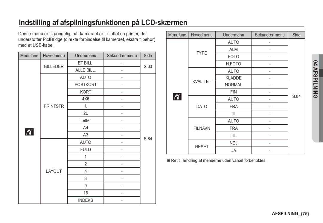 Samsung EC-S85ZZBBA/E2, EC-S85ZZSBA/E2 manual Indstilling af afspilningsfunktionen på LCD-skærmen 