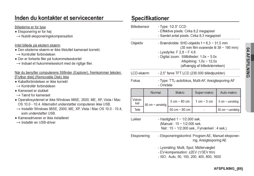 Samsung EC-S85ZZBBA/E2, EC-S85ZZSBA/E2 manual Specifikationer 