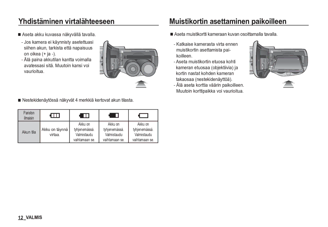 Samsung EC-S85ZZSBA/E2, EC-S85ZZBBA/E2 manual Muistikortin asettaminen paikoilleen 