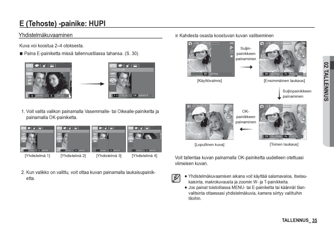 Samsung EC-S85ZZBBA/E2, EC-S85ZZSBA/E2 manual Tehoste -painike Hupi, Yhdistelmäkuvaaminen 