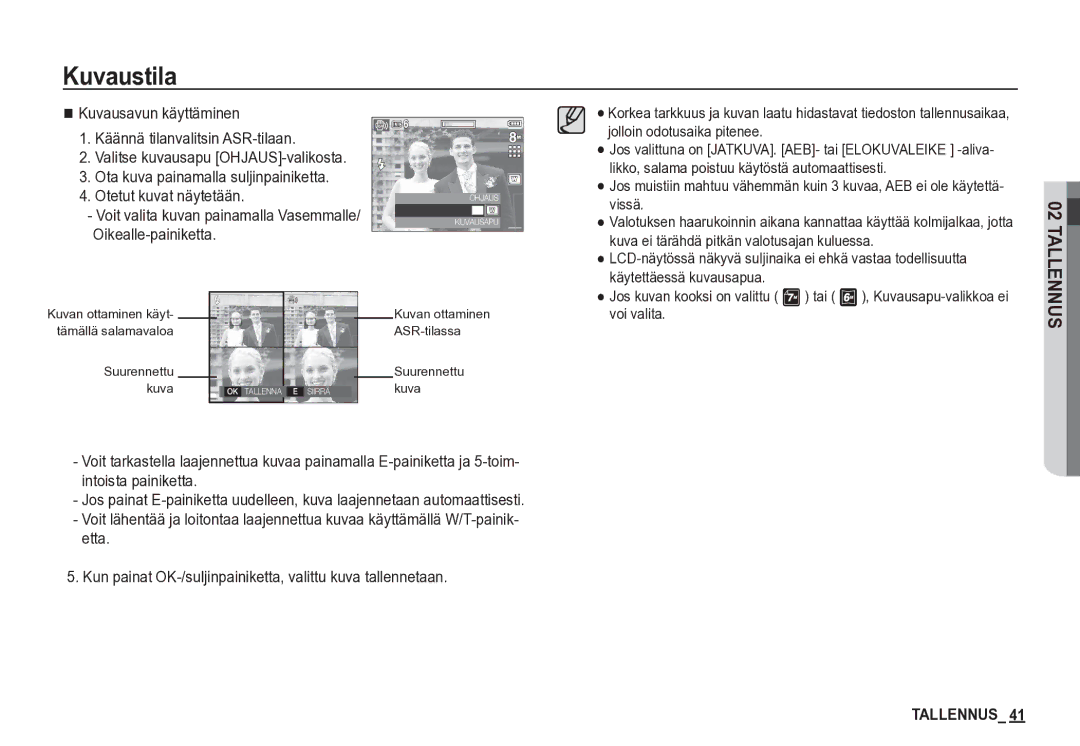 Samsung EC-S85ZZBBA/E2, EC-S85ZZSBA/E2 manual Kuvan ottaminen käyt- tämällä salamavaloa Suurennettu kuva 