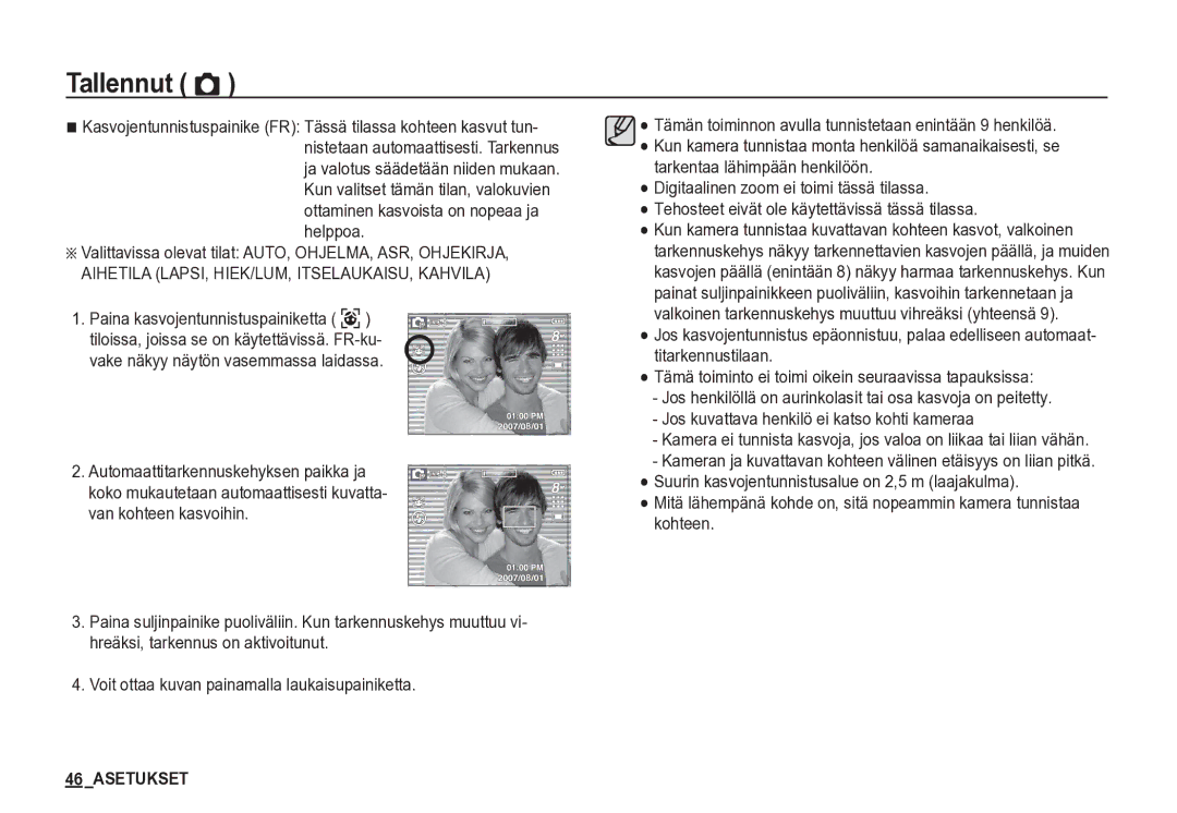 Samsung EC-S85ZZSBA/E2, EC-S85ZZBBA/E2 manual Tallennut Ò 