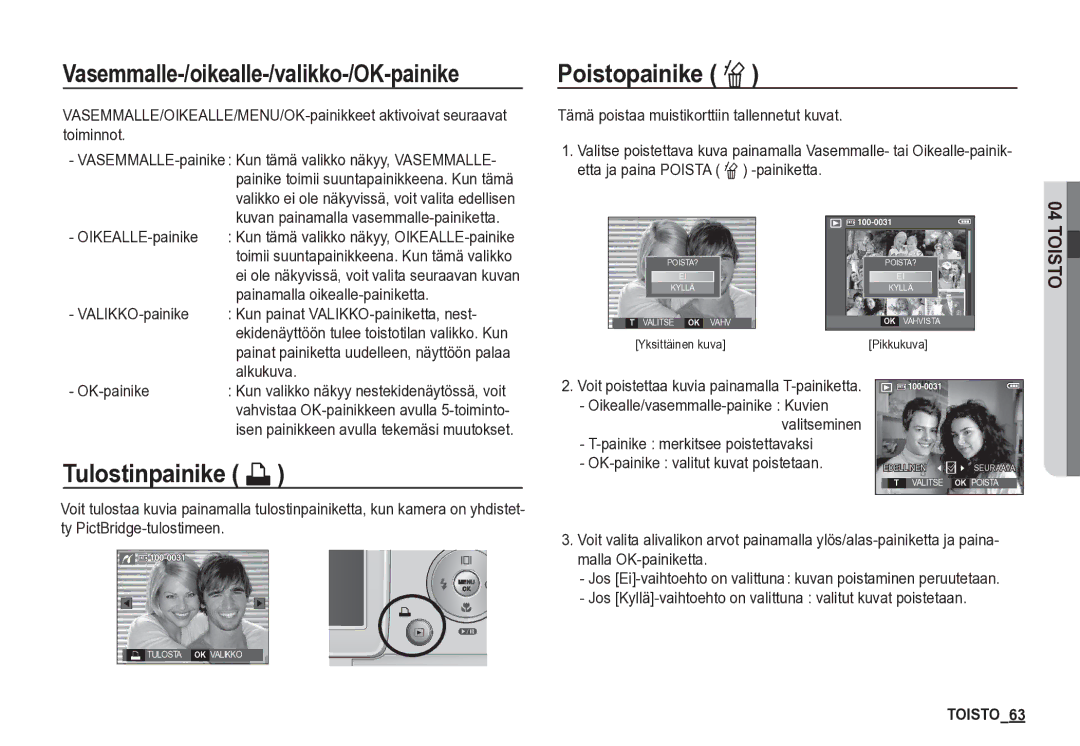 Samsung EC-S85ZZBBA/E2, EC-S85ZZSBA/E2 manual Poistopainike Õ, Tulostinpainike » 