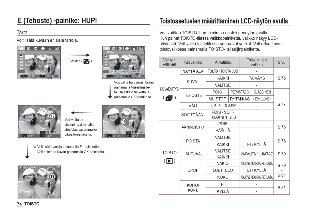 Samsung EC-S85ZZSBA/E2, EC-S85ZZBBA/E2 manual Tarra, Voit lisätä kuvaan erilaisia tarroja 