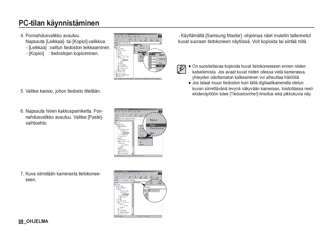 Samsung EC-S85ZZSBA/E2, EC-S85ZZBBA/E2 manual PC-tilan käynnistäminen 