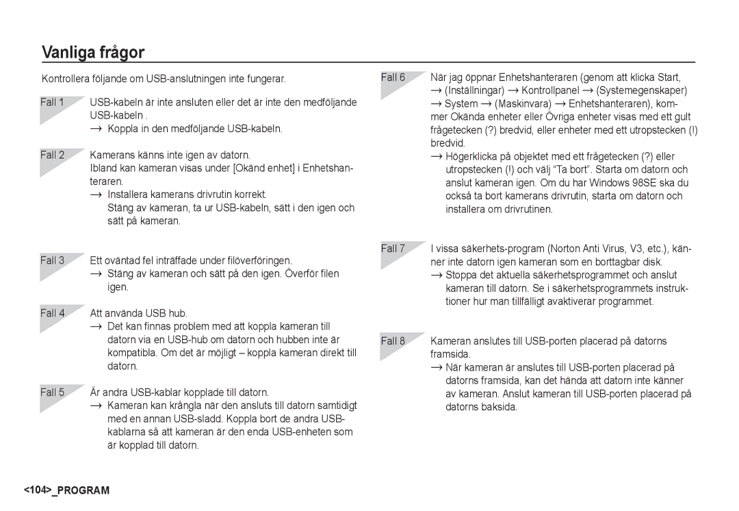 Samsung EC-S85ZZSBA/E2, EC-S85ZZBBA/E2 manual Vanliga frågor 