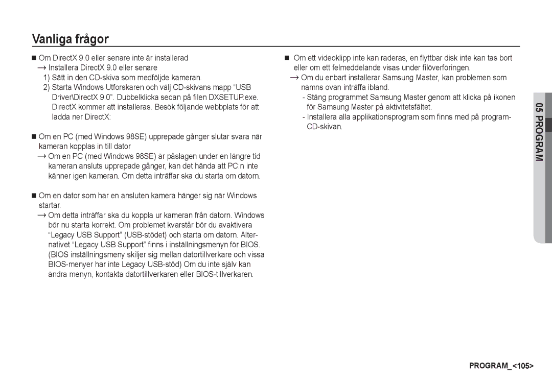 Samsung EC-S85ZZBBA/E2, EC-S85ZZSBA/E2 manual PROGRAM105 