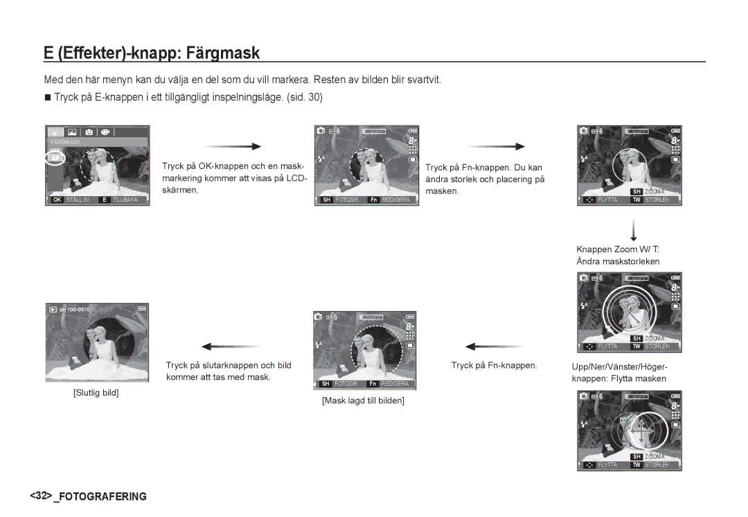 Samsung EC-S85ZZSBA/E2, EC-S85ZZBBA/E2 manual Effekter-knapp Färgmask 