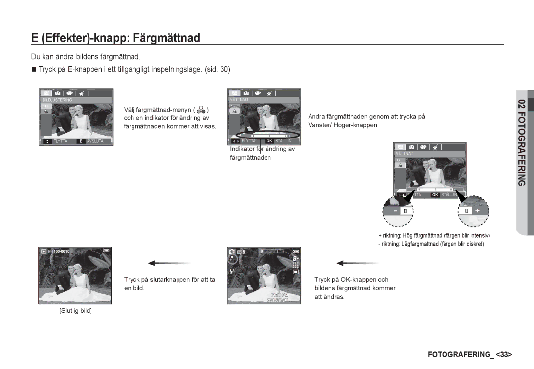 Samsung EC-S85ZZBBA/E2, EC-S85ZZSBA/E2 Effekter-knapp Färgmättnad, Tryck på slutarknappen för att ta en bild Slutlig bild 