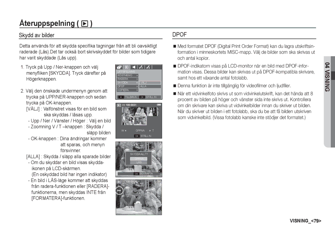 Samsung EC-S85ZZBBA/E2, EC-S85ZZSBA/E2 manual Skydd av bilder 