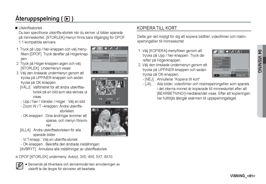 Samsung EC-S85ZZBBA/E2 manual Pen, STORLEK. Undermenyn visasl, Visas, Storleken, Ner Alla Ändra utskriftsstorleken för alla 