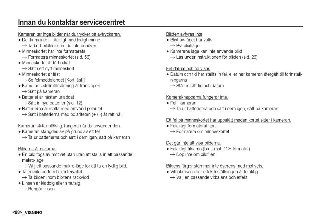 Samsung EC-S85ZZSBA/E2, EC-S85ZZBBA/E2 manual 88VISNING 