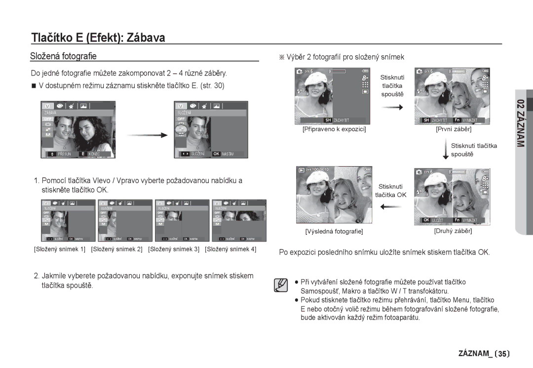 Samsung EC-S85ZZBDA/DE, EC-S85ZZSBA/DE manual Složená fotograﬁe, VýbČr 2 fotograﬁí pro složený snímek 