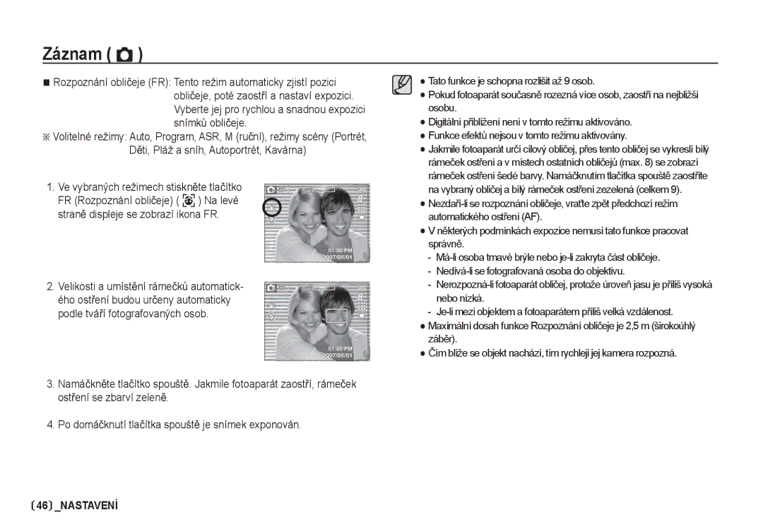 Samsung EC-S85ZZSBA/DE, EC-S85ZZBDA/DE manual Záznam Ò 