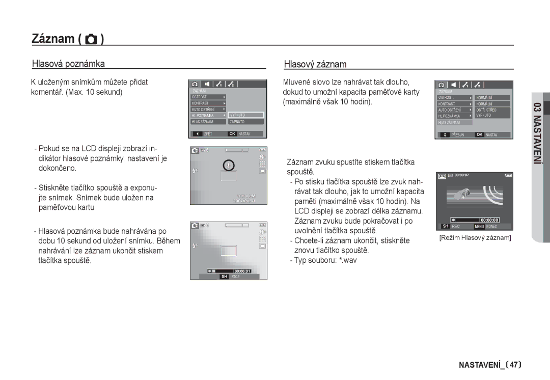 Samsung EC-S85ZZBDA/DE, EC-S85ZZSBA/DE manual Hlasová poznámka Hlasový záznam 