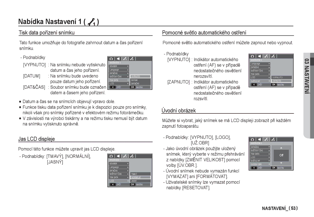 Samsung EC-S85ZZBDA/DE, EC-S85ZZSBA/DE manual Úvodní obrázek, Jas LCD displeje, Datum, Už.Obr 