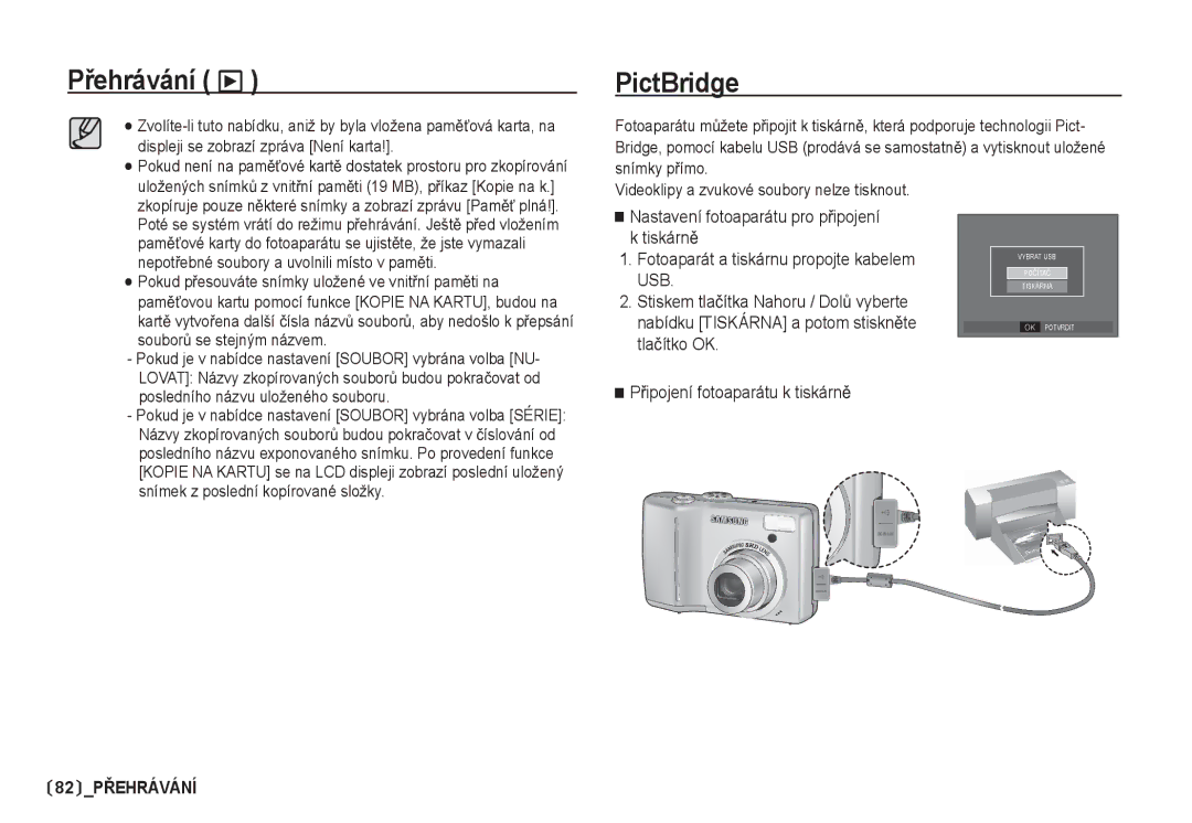 Samsung EC-S85ZZSBA/DE, EC-S85ZZBDA/DE PictBridge, PĜipojení fotoaparátu k tiskárnČ, Posledního názvu uloženého souboru 