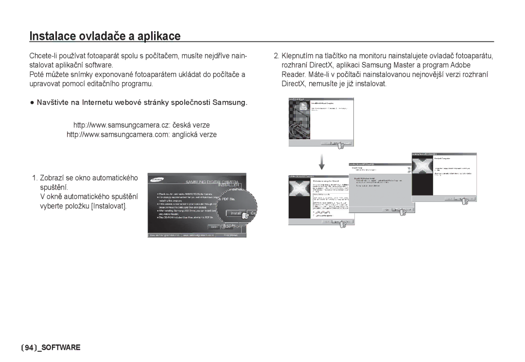 Samsung EC-S85ZZSBA/DE, EC-S85ZZBDA/DE manual Instalace ovladaþe a aplikace 